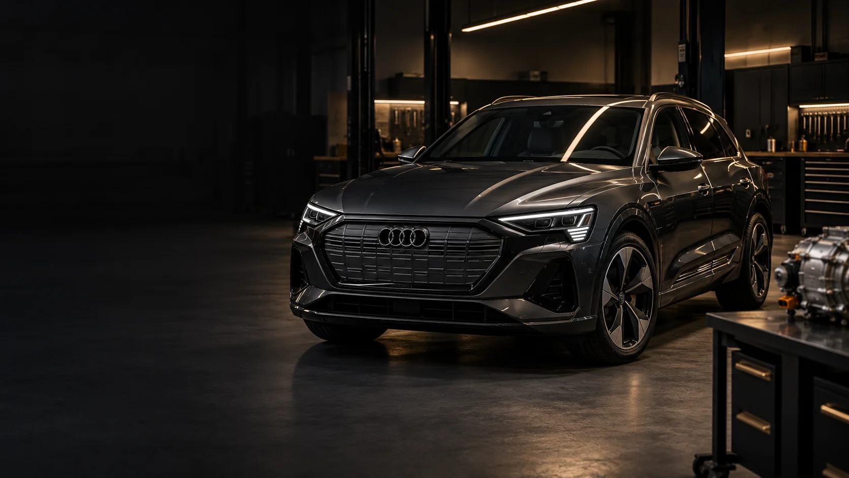 Audi korjaamoympäristössä, kuvitus
