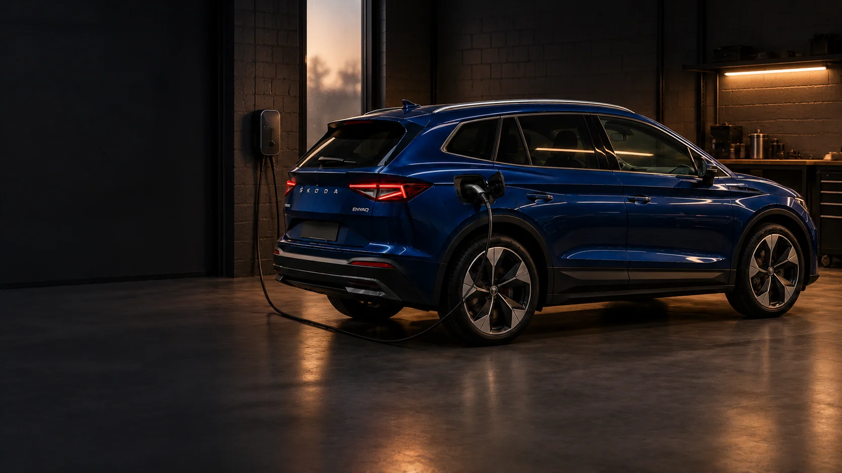 Škoda Enyaq korjaamoympäristössä, kuvitus